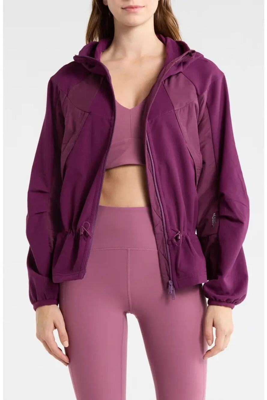 Free People Movement Women’s Fleece Hooded Jacket Black Cherry XS NWT $228